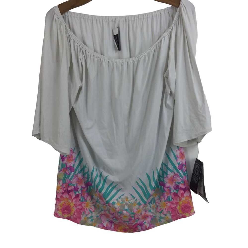 Coco Reef Floral Off Shoulder Swim Cover Top White Multicolor Size L/XL NWT
